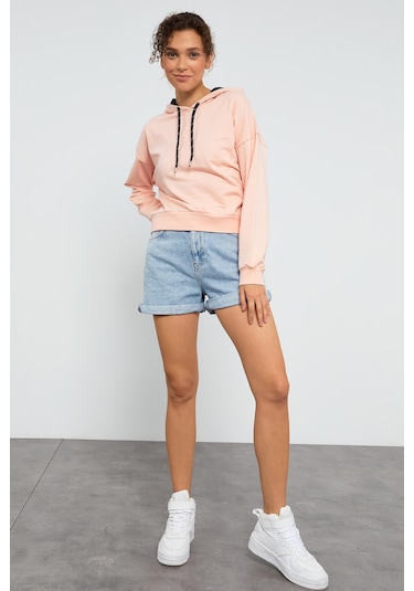 Tommy Life Pembe Uzun Kol Rahat Form Kapüşonlu Kadın Sweatshirt - 97115 Pembe Tommy Life Pembe Uzun Kol Rahat Form Kapüşonlu Kadın Sweatshirt - 97115 Pembe