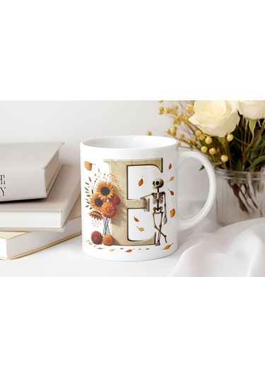 E Harfi Pembe Kareli Kalpli Göz Emojili Kupa Bardak Eğlenceli Kareli Tasarım Kahve Çay Kupası Beyaz