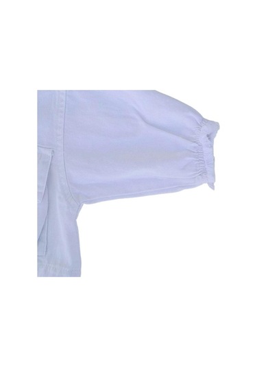 Kız Çocuk Büyük Cep Detaylı Kolları Lastikli Kapüşonlu Ceket-12376-beyaz