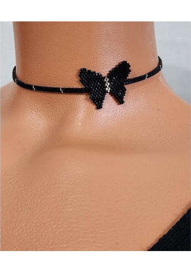 Harmel Jewelry Miyuki Siyah Kelebek Choker Kolye Siyah