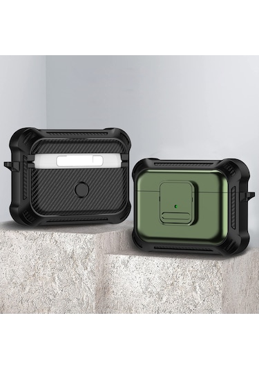 Airpods Uyumlu Pro Tpu + Pc İçin Anahtarlı Darbeye Dayanıklı Kulaklık Koruyucu Kılıf Ordu Yeşili Yeşil