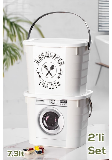Porsima 2li Mega Kendinden Etiketli Çok Amaçlı Toz Ve Tablet Deterjan Saklama Kutusu Pratik Kapaklı Tablet Deterjan Saklama Kabı Seti 2x7,3lt Şeffaf