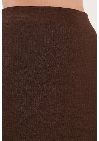 Lela Yüksek Bel Yırtmaçlı Dar Kesim Midi Bayan Etek 5865600 Kahve