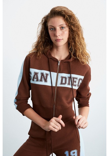 GRIMELANGE Morıah Kadın Kapüşonlu Geniş Paça Kahverengi Alt-üst Takım Kahverengi