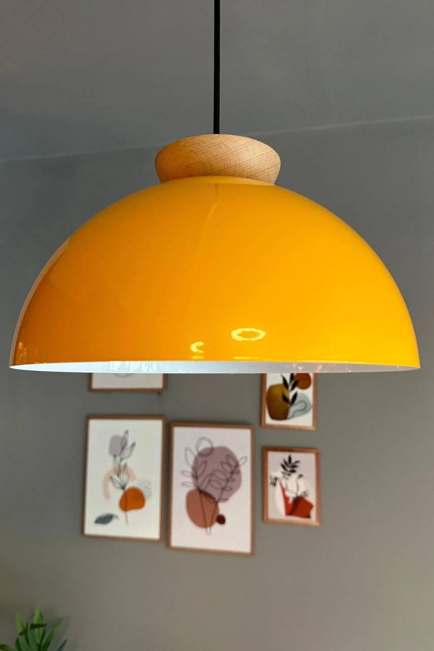 Yimpi Sarı Avize Ahşap Tekli Sarkıt Salon Kuaför Cafe Dekoratif Aydınlatma Pastane SARI