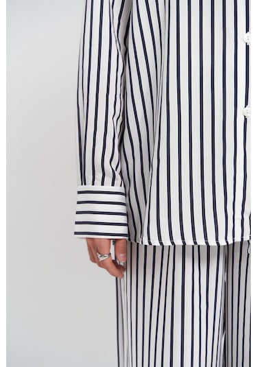 Beatrix Kahve Çizgili Ekru Gömlek Pantolon Takım Kahve