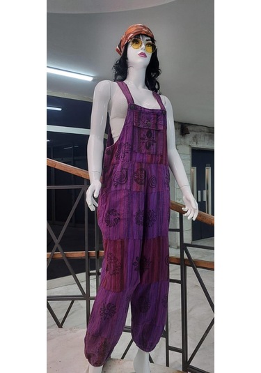 Hint Otantik Yıkamalı Taşlanmış Şalvar Tulum Mor