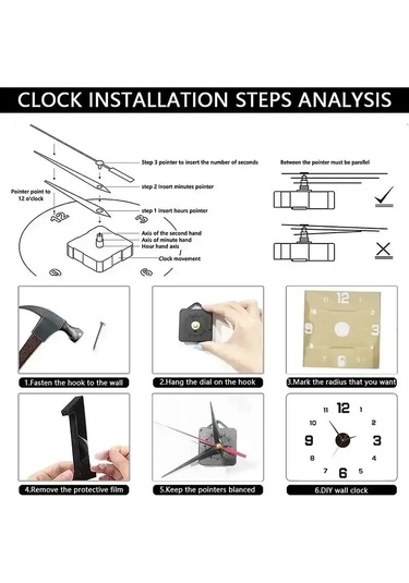Ev Ve Ofis İçin 3 Boyutlu Duvar Saati Çerçevesiz Modern Duvar Saa Siyah