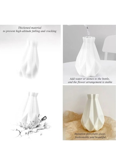 Çiçekler İçin Plastik Vazo Kırılmaz Beyaz Çiçek Vazosu Geometrik Vazo Seramik Görünümlü Ev Dekorasyonu İçin Plastik Vazo Beyaz