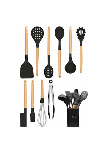 Valletta Matis Standlı 11 Parça Servis Seti Slikon Siyah