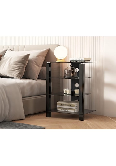 Fitueyes Tv/hifi Rafı, Cam & Alüminyum, Ayarlanabilir, 570 420 739 Mm Tv Ünitesi Siyah