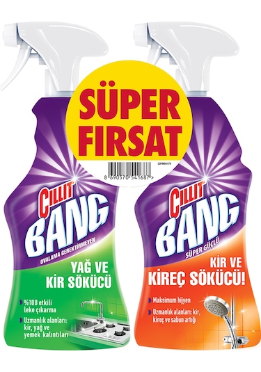 Cillit Bang Yağ ve Kir Sökücü Sprey 750 ML + Kir ve Kireç Sökücü Sprey 750 ML