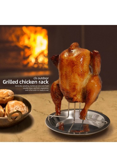 Konesam Dışarıda Kamp İçin Çelik Izgara, Tavuk Pişirme Tepsisi, Islak Et İçin Destekleyici, Lezzeti Artıran Füme Efekti Gümüş