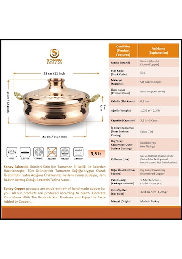 El Dövmesi Derin Karnıyarık Bakır Tencere 21 CM