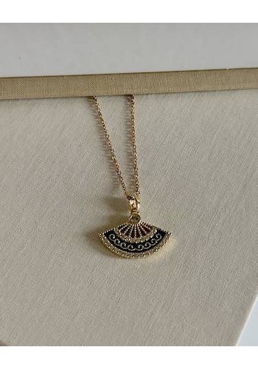 Siyah Yelpaze Kolye Çok Renkli