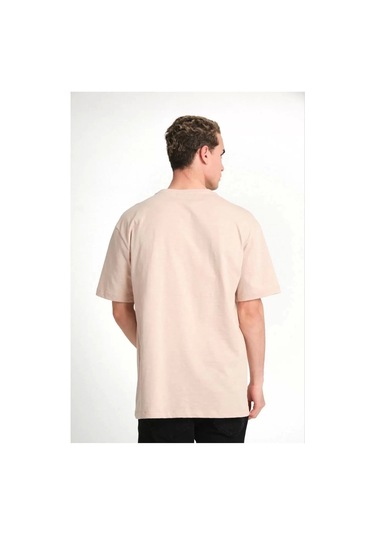 Unisex Düz Biskilet Yaka Oversize T-shirt - Bej Bej