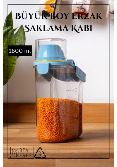 Contalı Sızdırmaz Erzak Saklama Kabı / 1800 Ml / Mavi - Tekli Mavi