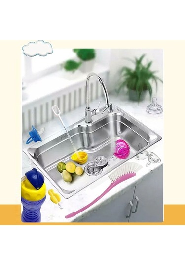 Flybuy 2 Adet Naylon Bebek Şişe Fırçası, Temizleyici Çocuk Şişe Fırçası, 45x250 Mm, Mavi/pembe