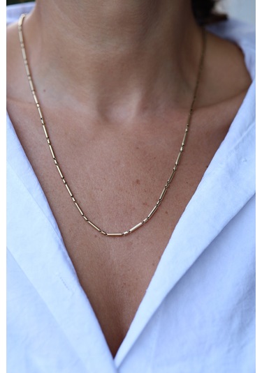 14 Ayar Altın Bağ Sıralı Uzun-kısa Silindirik Zincir Znc23738 Sarı Altın