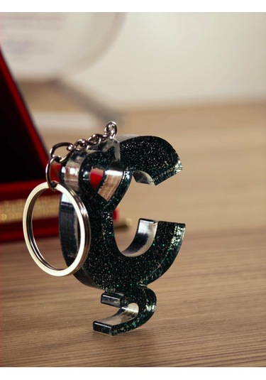 Harfli Anahtarlık Epoksi Kişiye Özel Yapım El Yapımı Harf Anahtarlık Kalp Model Özel Tasarım Hediyelik Ürün Kalp Desenli Simli Anahtarlık Açık Gri