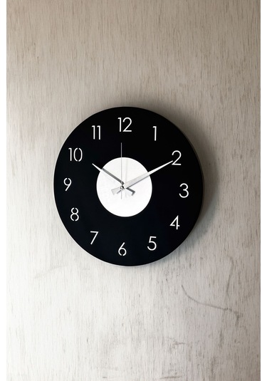 Ahşap Dekoratif Phact Gümüş Aynalı Duvar Saati 48cm Siyah - Gümüş