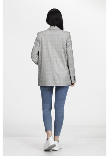 Ekoseli Kadın Ceket Mavi