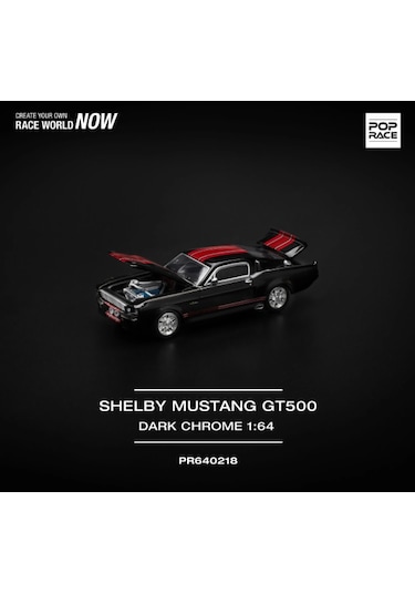 Pop Race Shelby Mustang Gt500 Dark Chrome With Red Stripes 1/64 Siyah 218