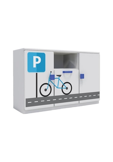 1 Çekmeceli 2 Kapaklı Dolap Şehir Temalı Anaokulu Kreş Çocuk Odas Beyaz - Gri