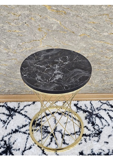 Gold Kaplama Pota Sehpa - Sehpa - Ahşap Sehpa - Metal Sehpa - Sun Çok Renkli