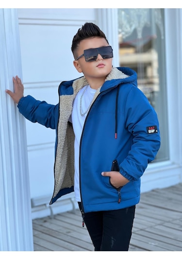 Erkek Çocuk Kapüşonlu İçi Kürklü Mont Km3050 Saks