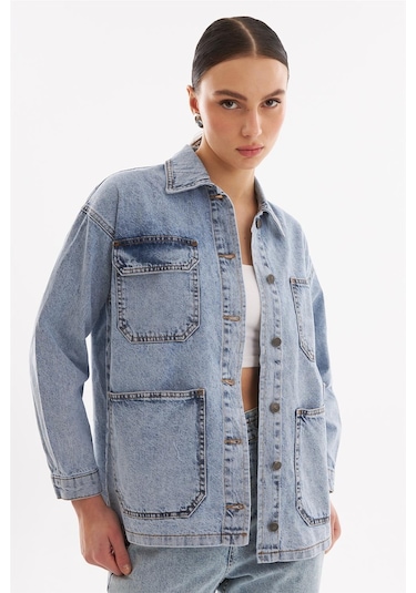 Kadın Oversize Kot Ceket Açık Mavi-açık Mavi Açık Mavi