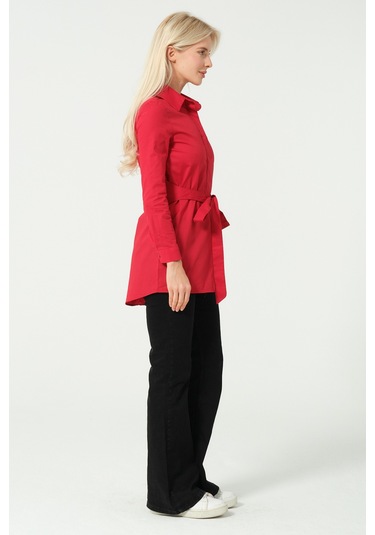 Bağcık Detay Tunik Gömlek Kırmızı