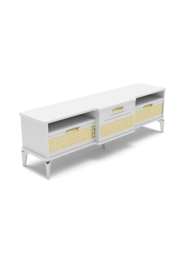 Tv Sehpası Tv Ünitesi Vera Atlantik Çam Antrasit Gold Çizgili 5050 Çok Renkli