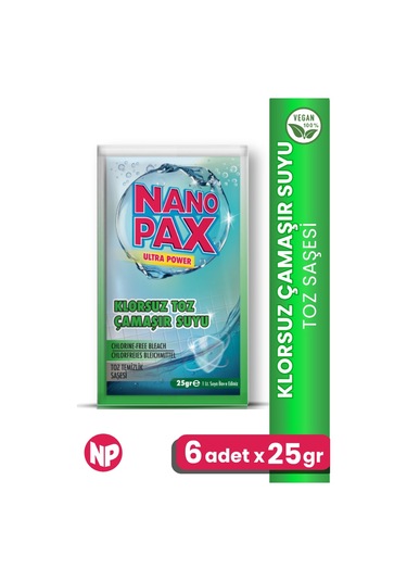 NanoPax Klorsuz Çamaşır Suyu Toz Temizlik Saşesi 6 x 25 G