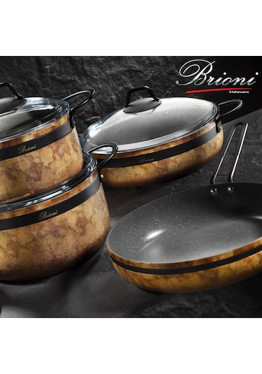 Brioni Royal Stone 7 Parça Granit Tencere Seti Siyah