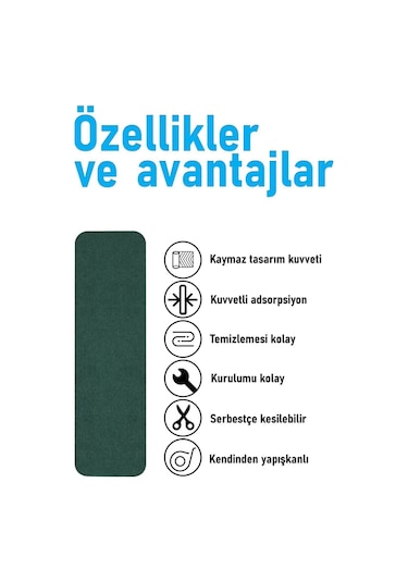 Halifleks Yapışkan Tabanlı Merdiven Basamak Paspası Rip Halı Kaymaz Tabanlı - Yeşil Null