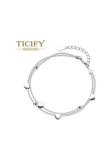 Tatlı Aşk Bilezik Kadın Çift Katmanlı Tasarım Yuvarlak Top İnci Hollow Kalp Bilezikler Ayarlanabilir Beyaz