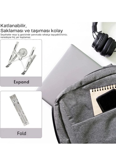 Shopytech Fanlı Katlanır Laptop Notebook Standı 7 Kademeli Yükseklik Alüminyum Alaşım 16 İnc Uyumlu