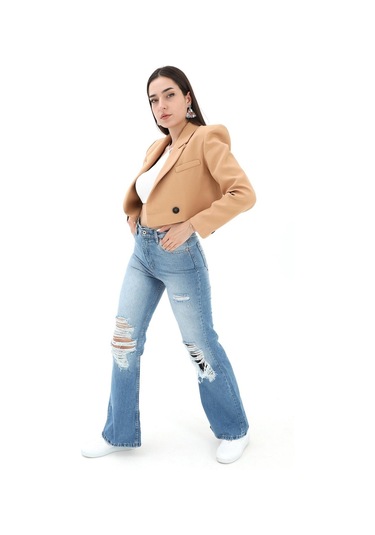 Crop Blazer Kısa Ceket - Camel-camel Camel