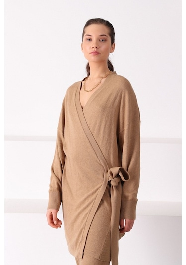 Ferraro Camel Paçası Lastikli Kaşmirli Kadın Triko Pantolon Camel
