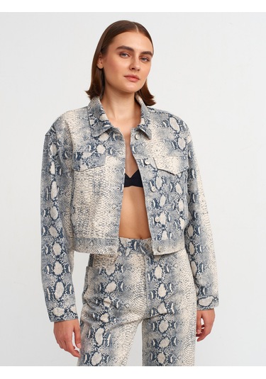 Dilvin Yılan Desen Crop Denim Mont Ekru
