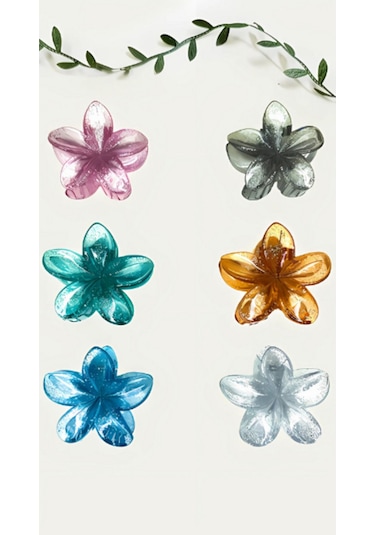 6 Adet Simli Lotus Saç Tokası 6 Farklı Renk- 6 Cm Orta Boy - Hafif Ve Dayanıklı Çok Renkli