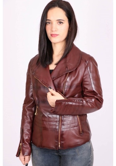 Bordo Hakiki Deri Çıkarılabilir Kürk Yakalı Mont Kaban