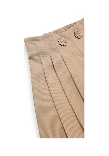 Yakası Dantelli Kız Çocuk Şort Etekli Takım Kahverengi