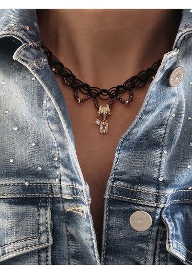 Makrome Bohem İp Örme Yavru Ağzı El Yapımı Bağlamalı Kolye Siyah