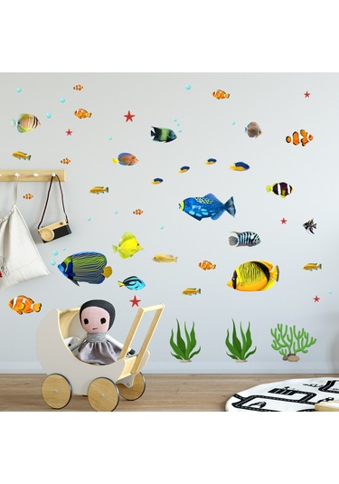 Gajeena Renkli Tropikal Balık Duvar Çıkartması - Çocuk Odası Ve Banyo Dekoru 2 Adet Çok Renkli