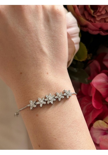 Çiçek Motif Silver Bileklik Gümüş