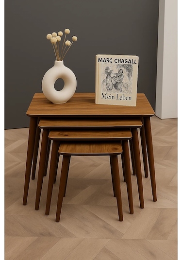 İstanbul 4'lü Zigon Sehpa %100 Mdf Ahşap Ceviz