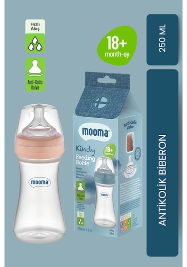 Mooma Kindy Antikolik Pp Biberon 250 Ml 18 Ay Hızlı Akış - Old Rose