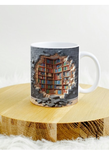 Deepcraft 3d Görünümlü Kitaplık1 Mug Hediyelik Kupa 300ml Beyaz
